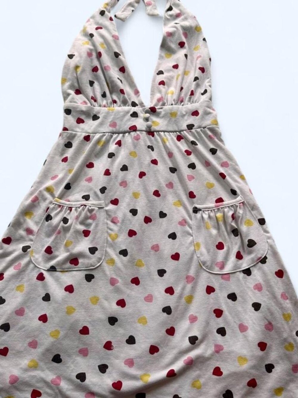 Y2K Lucy Love Heart Print Halter Mini Dress Made USA S